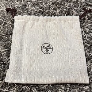 Hermes Cream and Brown Drawstring Pouch